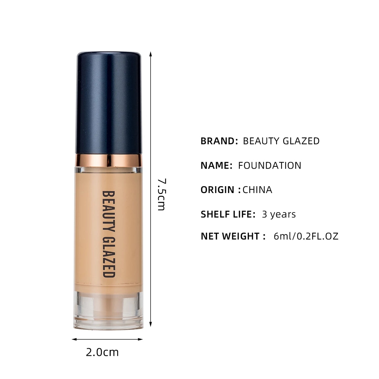 Fond de Teint Liquide Beauty Glazed 6 Couleurs - Couvrance Totale Waterproof Hydratant Effet Naturel Longue Tenue