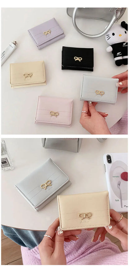 Portefeuille Femme Nœud Mignon Tri-Fold - Wallet Étudiant Porte-Cartes Porte-Monnaie Noir