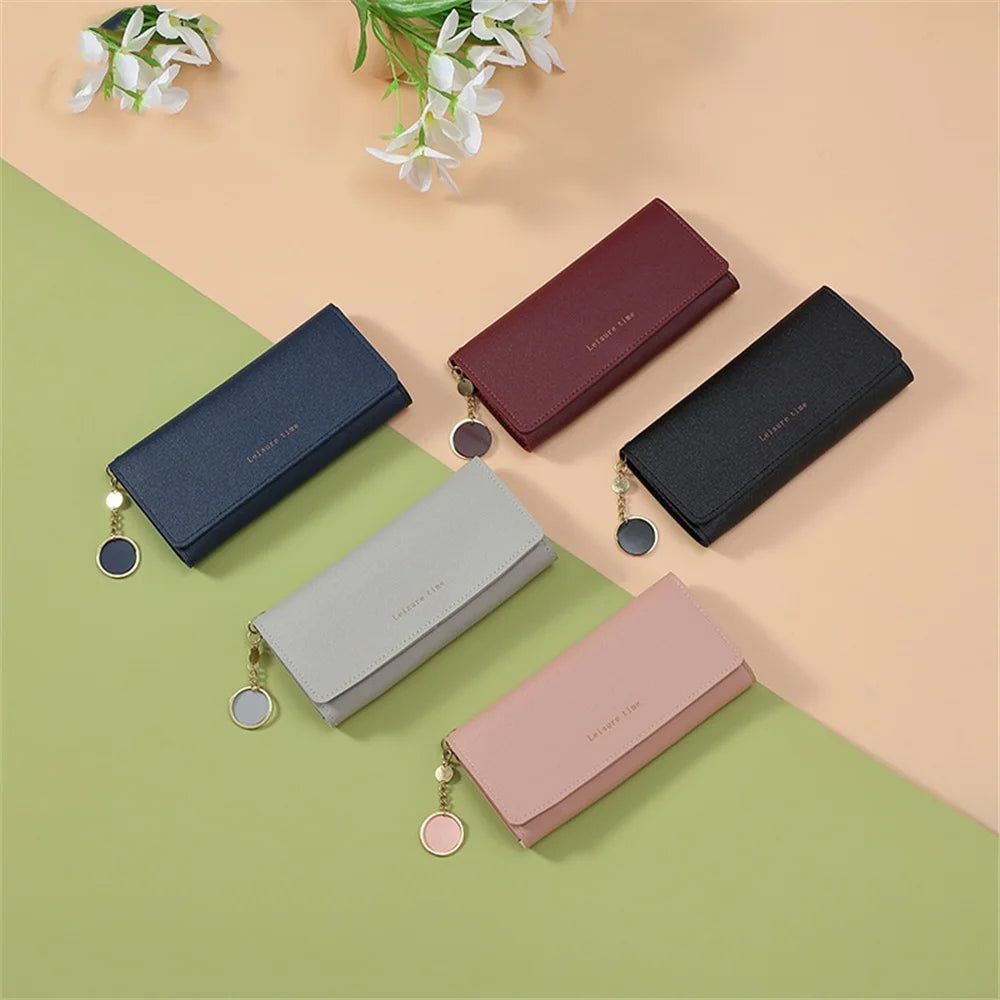 Portefeuille Long Femme Tri-Fold Cuir PU - Clutch Multi-Fonctions Porte-Cartes