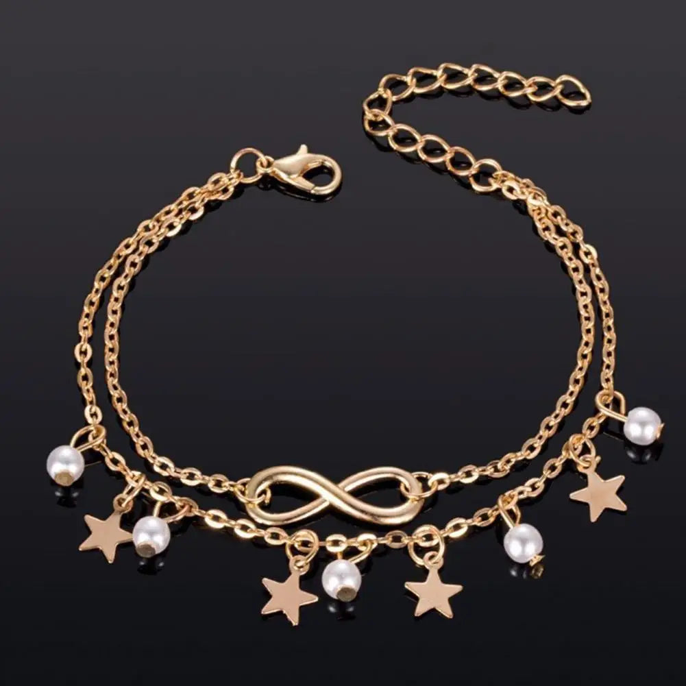 Chaîne de Cheville Bohème Perles Étoiles Pompons – Bracelet Pied Vintage Femme