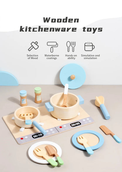 Cuisine Jouet en Bois pour Enfants - Set Complet avec Casseroles, Poêles et Ustensiles 3-6 Ans