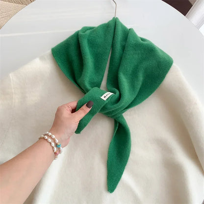Foulard Triangle Laine Niche Britannique Coréen Vert - Écharpe Tricotée Multifonction Femme