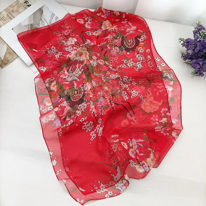 Foulard Écharpe Mousseline Georgette Femme Fleur Prune - Bandana Été Léger Respirant