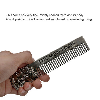 Peigne Barbe Métal Acier Inoxydable Professionnel - Outil Coiffure Moustache Barbier Gentleman Poche Argent
