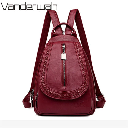 Sac à Dos Femme Cuir Souple Vintage 3-en-1 - Backpack Crossbody Bandoulière Voyage École