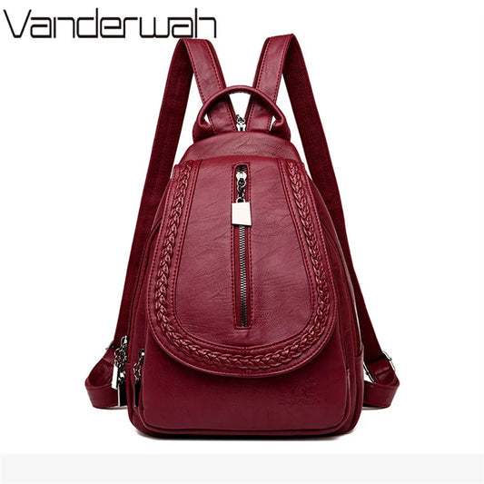 Sac à Dos Femme Cuir Souple Vintage 3-en-1 - Backpack Crossbody Bandoulière Voyage École