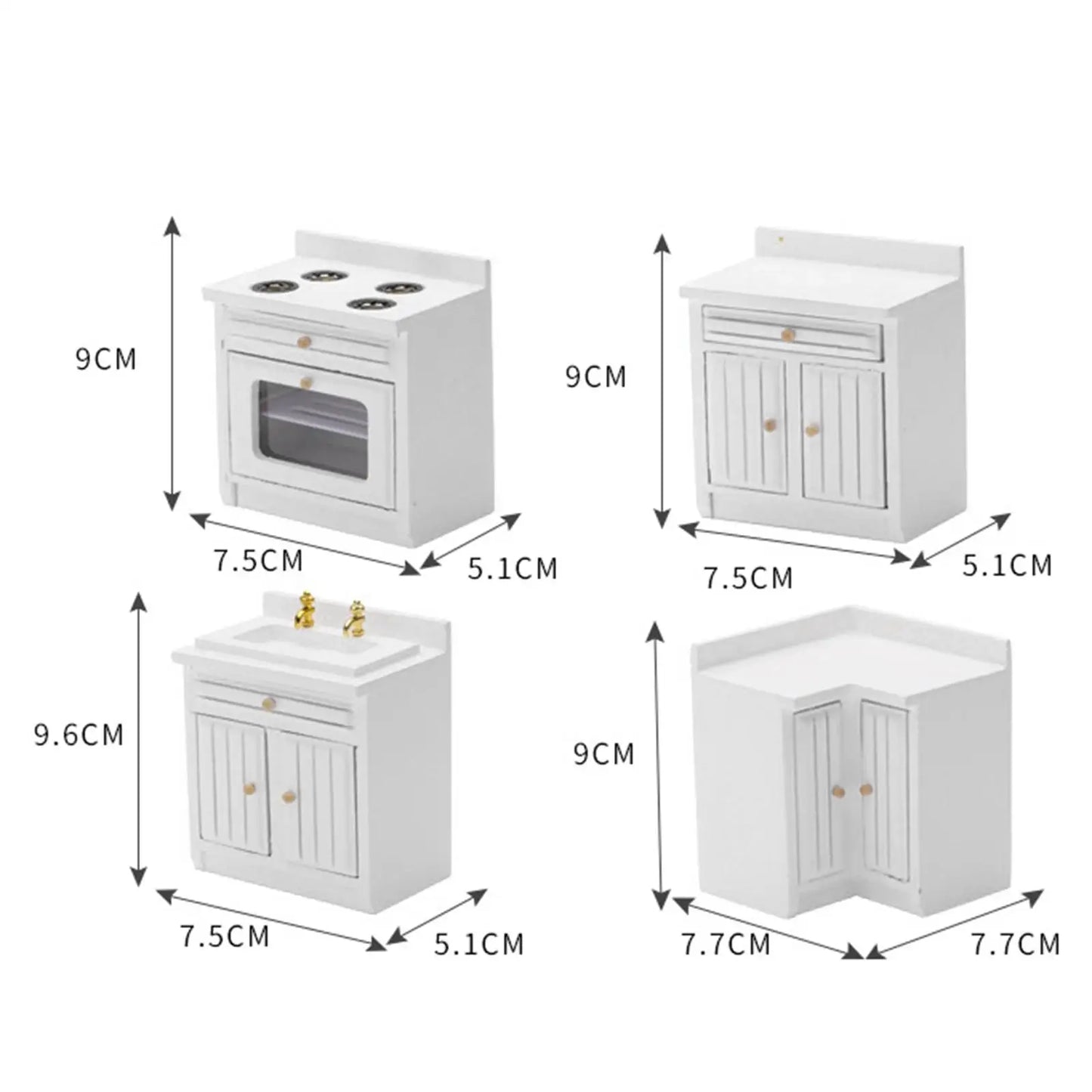 Cuisine Miniature Maison de Poupée Échelle 1:12 - Kit Complet 4 Pièces en Bois de Bouleau