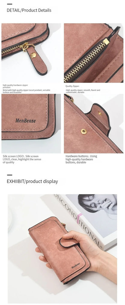 Portefeuille Femme Cuir Vintage Tri-Fold - Wallet Porte-Téléphone Coin Purse Carteira Feminina