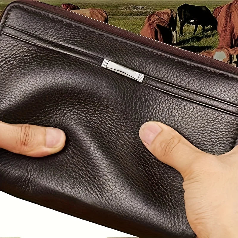 Portefeuille Homme Long Cuir Clutch Business - Porte-Cartes Téléphone Grande Capacité