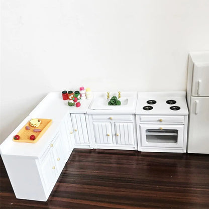 Cuisine Miniature Maison de Poupée Échelle 1:12 - Kit Complet 4 Pièces en Bois de Bouleau