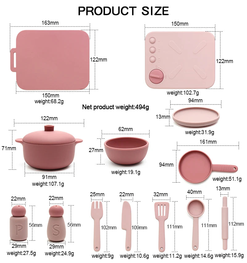 Set Cuisine Silicone 13 Pièces - Jouet Éducatif Jeu de Rôle pour Enfants 3-12 Ans
