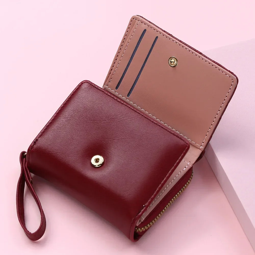Portefeuille Femme Mignon Cœur Brodé Cuir PU - Trifold Multi-Cartes avec Porte-Monnaie