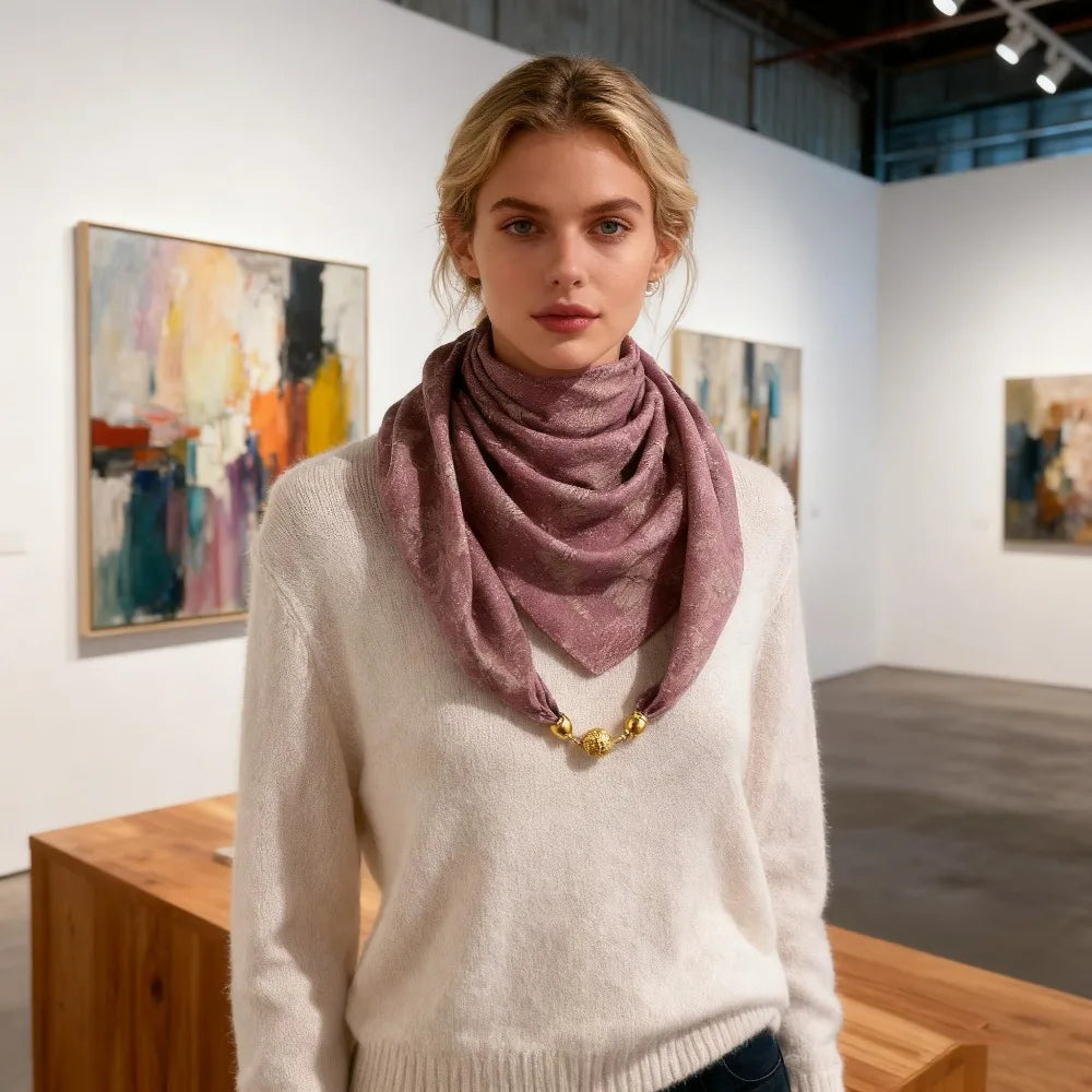 Women's 70cm Square Scarf with Magnetic Buckle - Premium Autumn/Winter Silk Triangle Scarf
