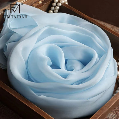 Foulard Écharpe Soie 100% Mousseline Femme Bleu Ciel - Châle Long 180x65cm Hangzhou