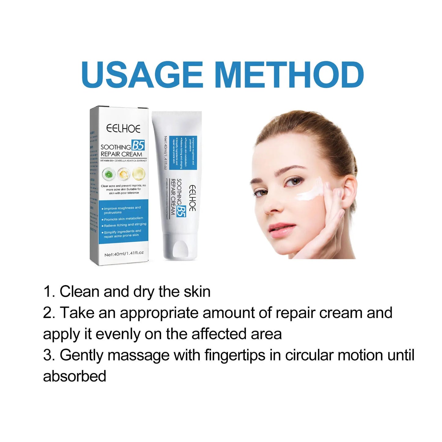 Crème Réparatrice Centella Asiatica 40ml - Hydratante Métabolisme Éclaircissante Resserre Pores Anti-Acné