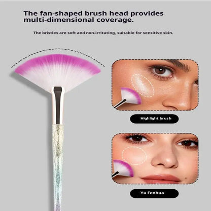 Pinceau Blush Éventail Rose Gold - Highlighter Poudre Libre Visage Ultra-Doux Coréen Beauté Professionnelle