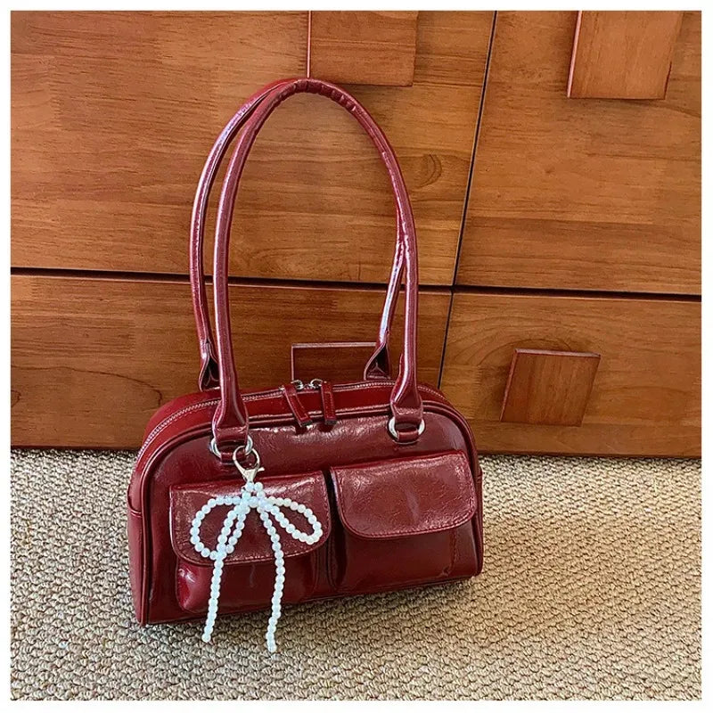 Sac à Bandoulière Femme Cuir PU Vintage - Grand Sac à Main Bordeaux pour Travail