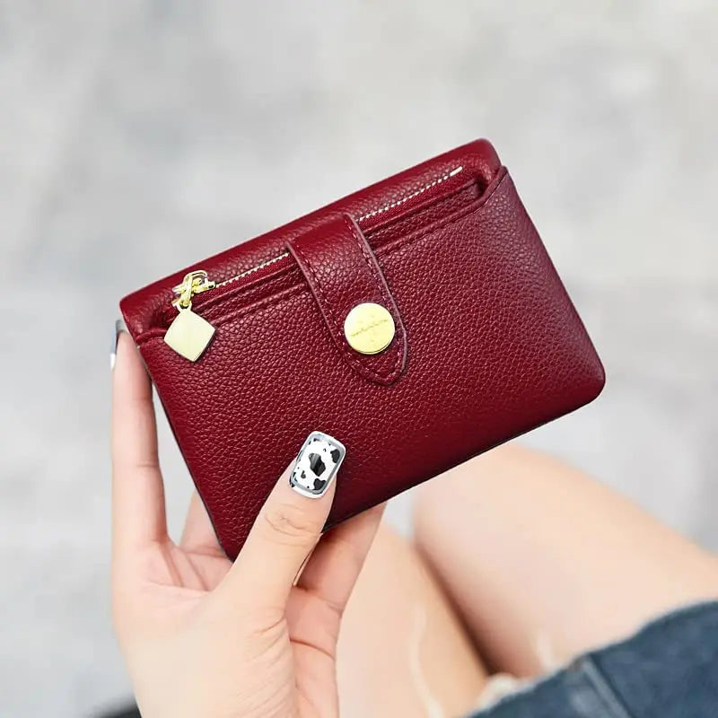 Portefeuille Femme Cuir PU Double Pliage - Porte-Cartes Court Multi-Fonctions Monnaie