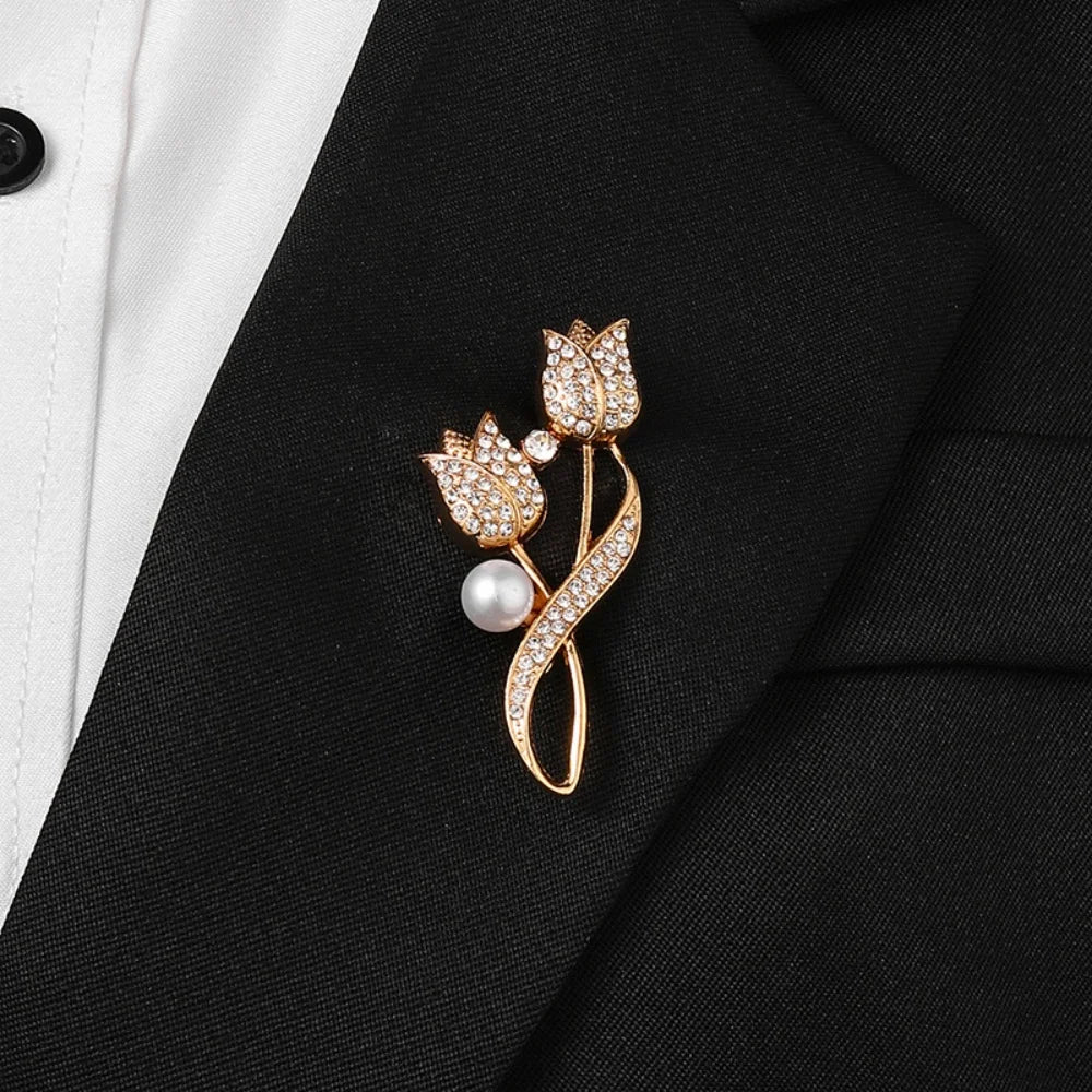 Broche Cœur Amour Perle Fleur Tulipe Luxe – Pin's Corsage Alliage Élégant Mariage Femme