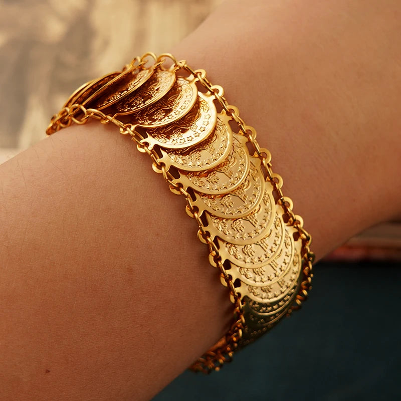 Bracelet Manchette Ottoman Turc Pièces et Totems - Plaqué Or Mariée