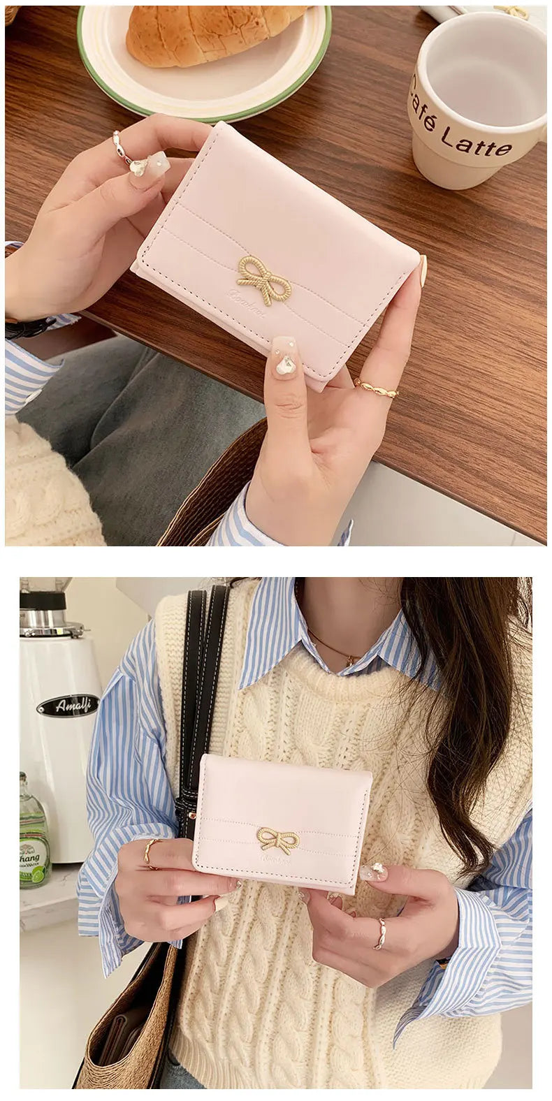 Portefeuille Femme Nœud Mignon Tri-Fold - Wallet Étudiant Porte-Cartes Porte-Monnaie Noir