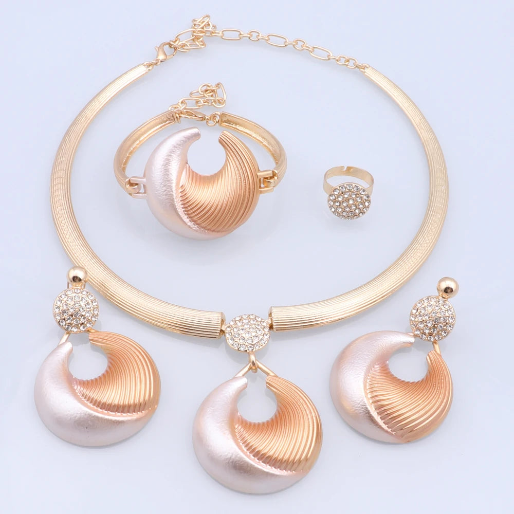 Ensemble Bijoux Dubai Luxe Plaqué Argent Cristaux – Collier Boucles Bracelet Bague Mariée
