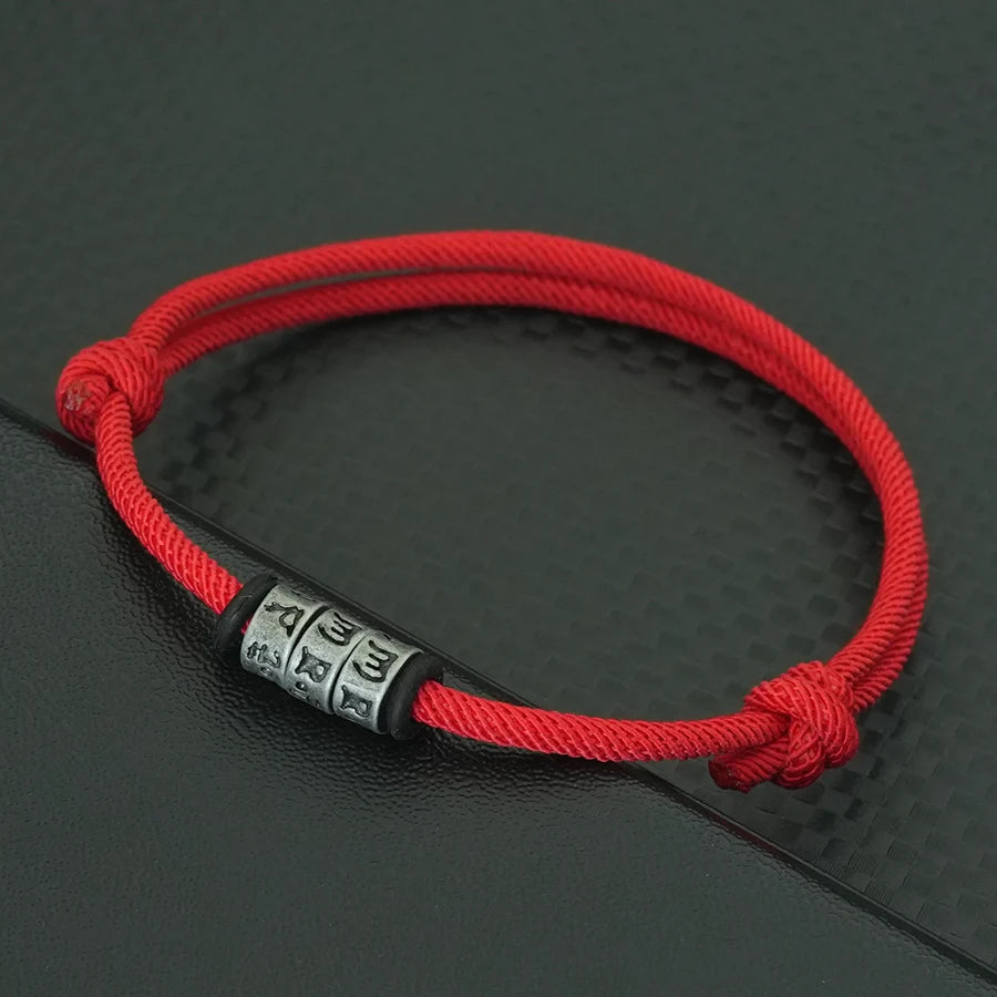 Bracelet en Corde Tressée avec Symbole Mystique - Perles Fait Main Ajustable pour Homme