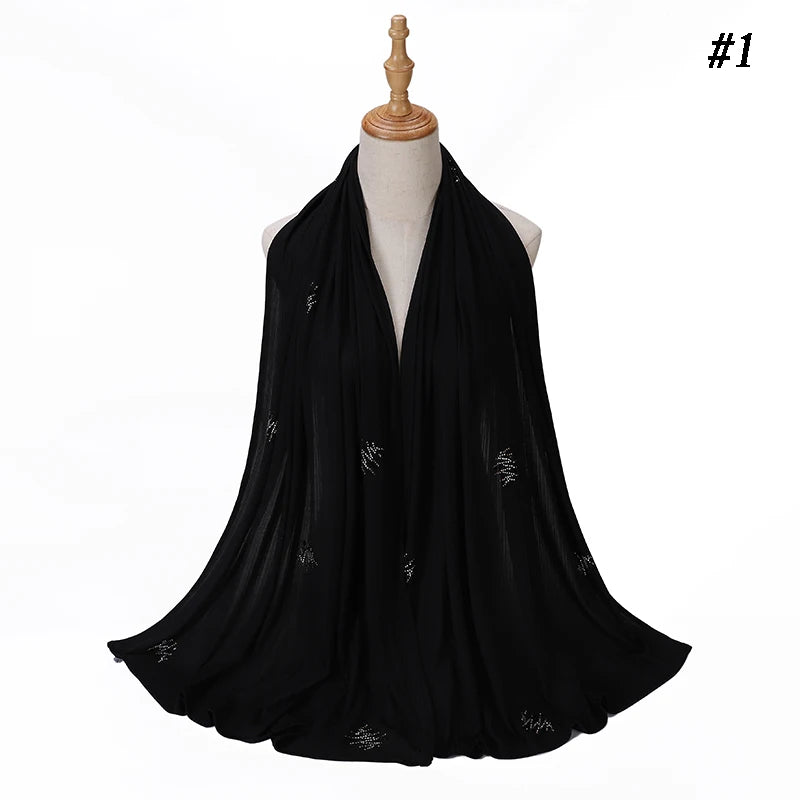 Foulard Hijab Jersey Côtelé Femme - Écharpe Musulman Stretch Paillettes Châle Islamique