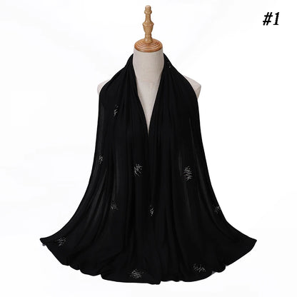 Foulard Hijab Jersey Côtelé Femme - Écharpe Musulman Stretch Paillettes Châle Islamique