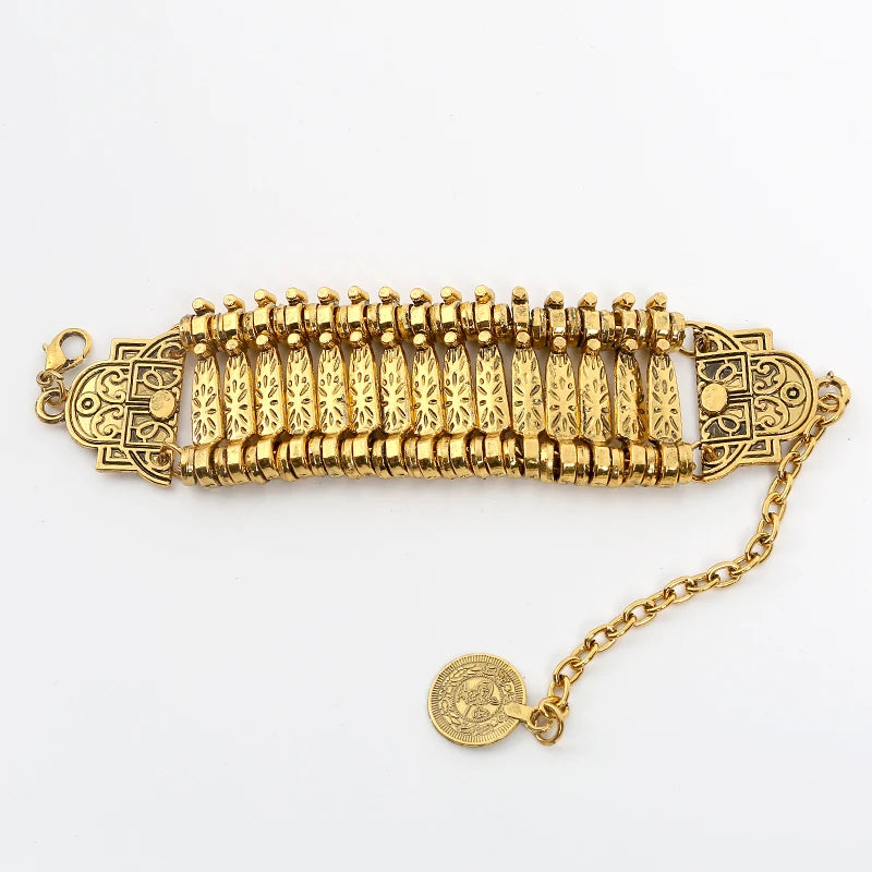 Bracelet Bohème Multicouche Pièces – Bangle Ajustable Or Antique