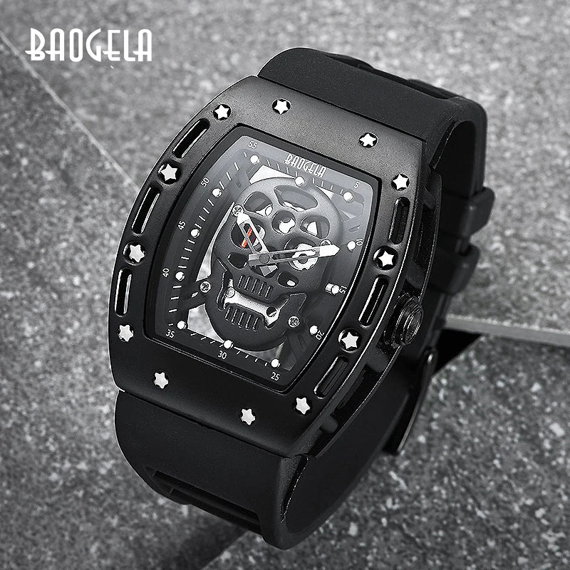 Montre Homme BAOGELA Tête de Mort Pirate - Montre Quartz Militaire Silicone Étanche