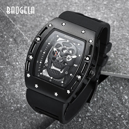 Montre Homme BAOGELA Tête de Mort Pirate - Montre Quartz Militaire Silicone Étanche