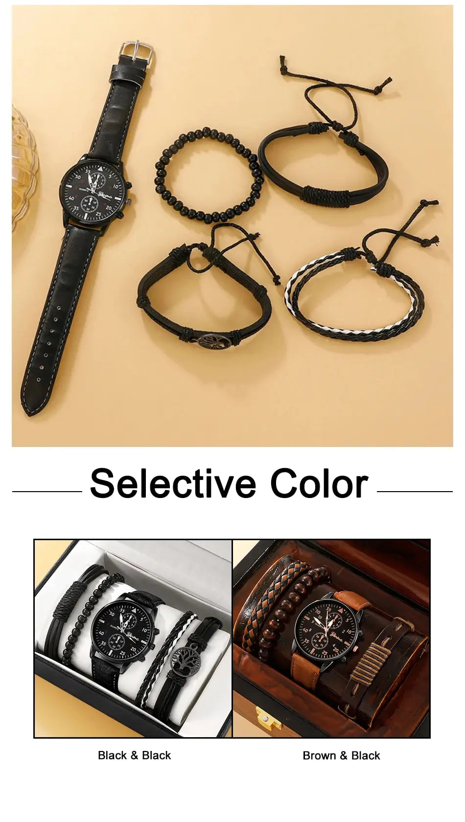SHAARMS Montre Quartz Homme — Bracelet Cuir, Cadran Rond, Coffret Cadeau