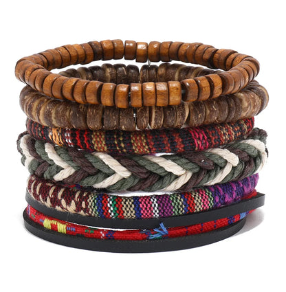 Bracelet Bohème Cuir & Perles Bois Homme – Tressé Main, 26 Coloris