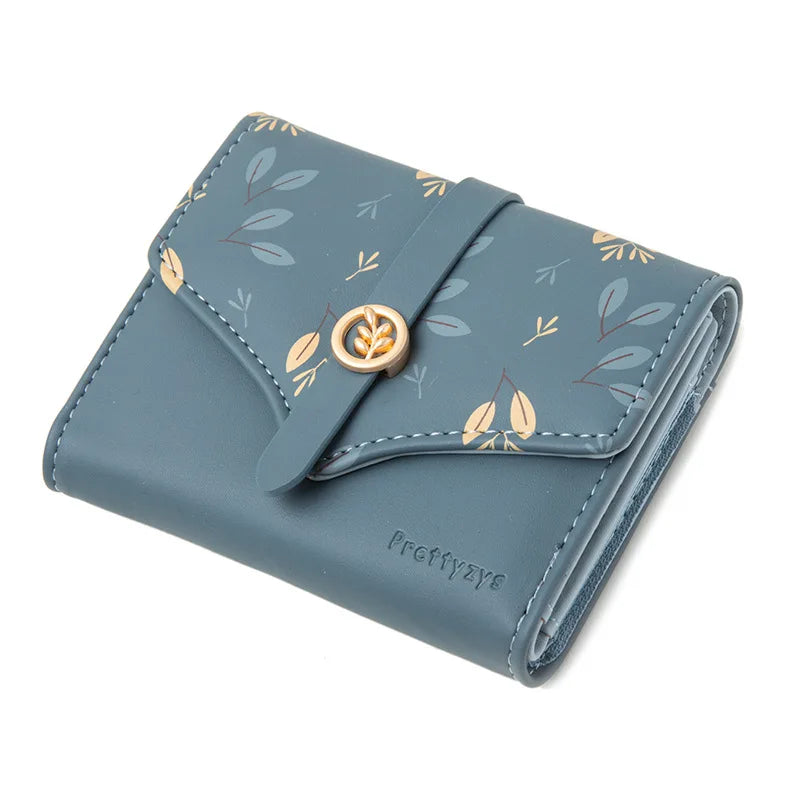 Portefeuille Femme Trifold Imprimé Floral - Pochette avec Fermoir et Porte-Cartes