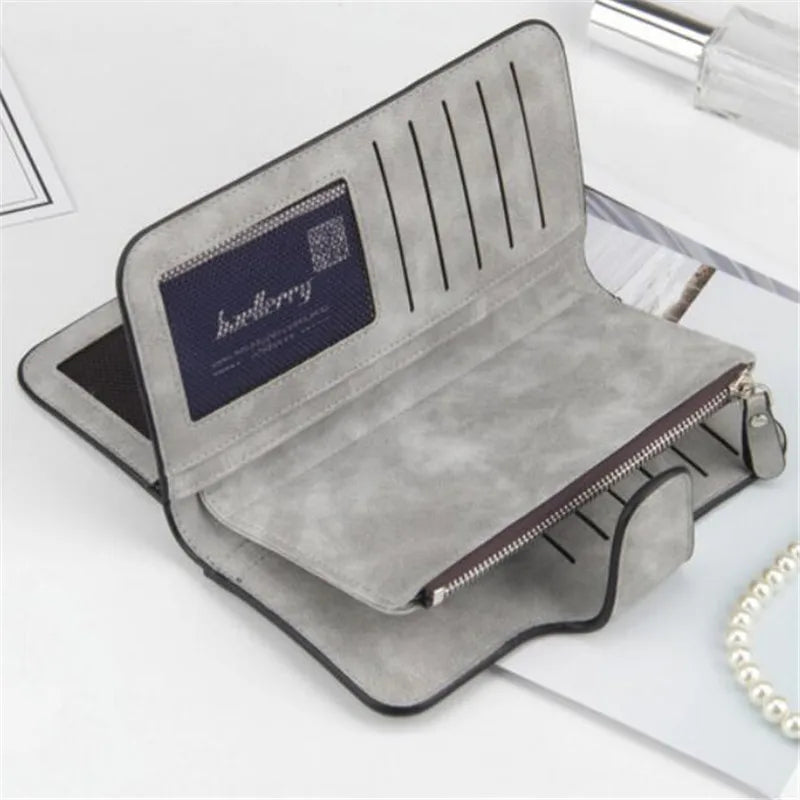 Portefeuille Femme Long Fermeture Éclair Bracelet - Clutch Porte-Monnaie Cartes ID Noir