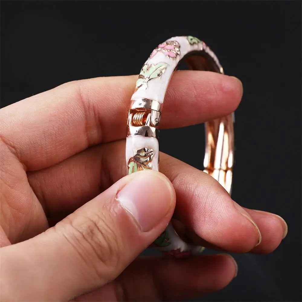 Bracelet Jonc Cloisonné Émaillé Pivoine – Artisanat Ethnique Classique