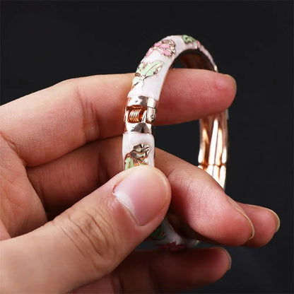 Bracelet Jonc Cloisonné Émaillé Pivoine – Artisanat Ethnique Classique