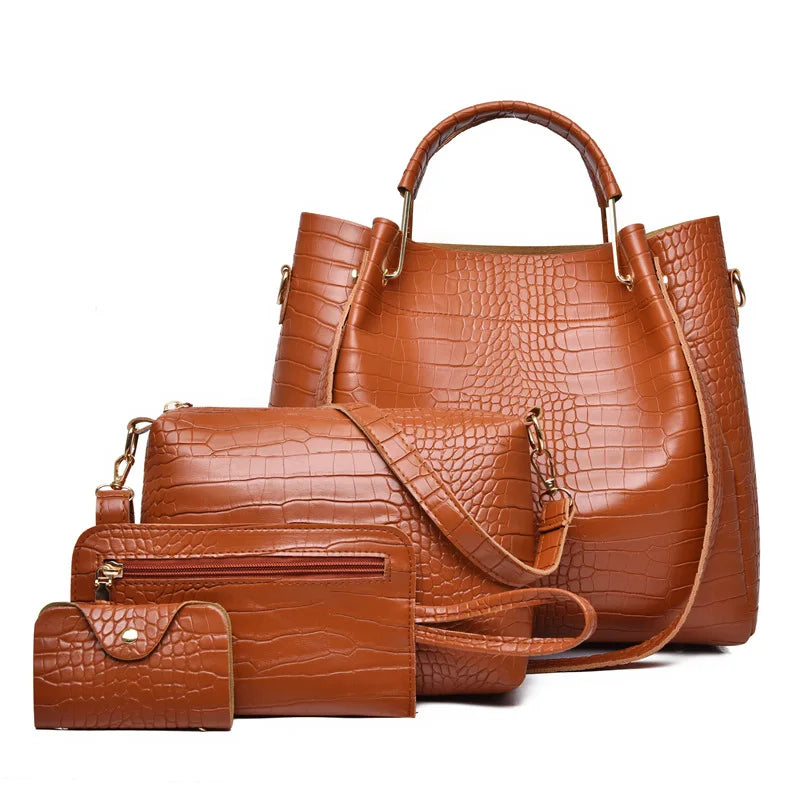 Ensemble 4 Pièces Sacs à Main Femme Cuir Vintage - Set Complet Bandoulière Cadeau 2026