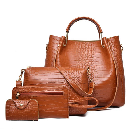 Ensemble 4 Pièces Sacs à Main Femme Cuir Vintage - Set Complet Bandoulière Cadeau 2026