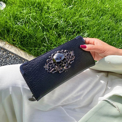 Portefeuille Femme Long Tête de Mort - Porte-Monnaie Design Luxe Skull avec Étui Téléphone
