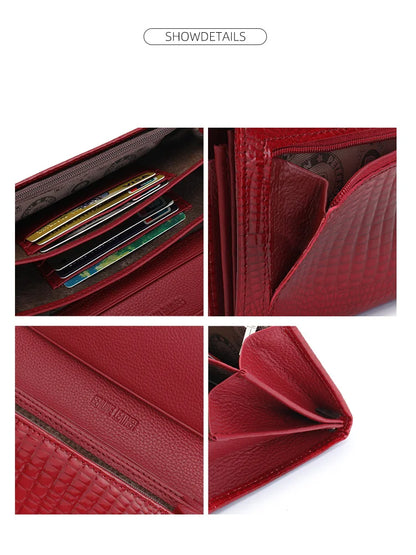 Portefeuille Femme Cuir Verni Noir - Porte-Monnaie Magnétique avec Fermoir Hasp Élégant