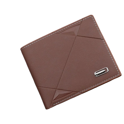 Portefeuille Homme Court Cuir PU Bifold Business - Porte-Carte Crédit Cash Bag Couleur Unie Café