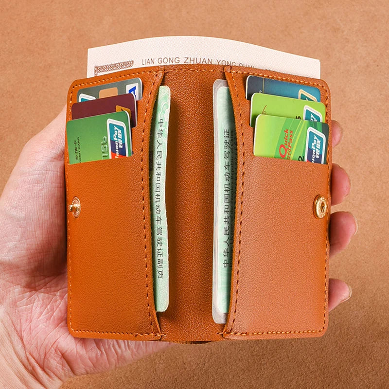 Portefeuille Pliable Cuir Souple avec Bouton - Petit Porte-Cartes Permis Simplifié