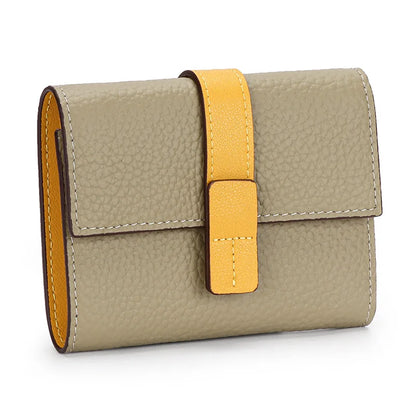 Portefeuille Femme Court Cuir Véritable Trifold - Porte-Monnaie Zippé Grande Capacité Contraste Marron