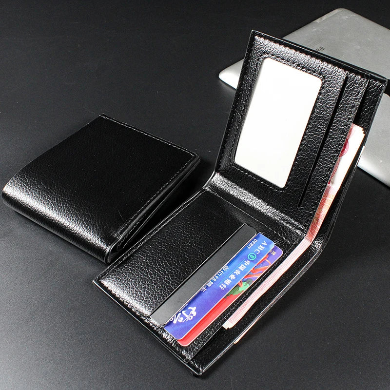 Portefeuille Homme Cuir Artificiel Court - Porte-Cartes Slim Noir Premium