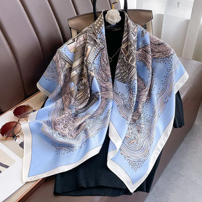 Foulard Carré Soie Twill Design Femme - Écharpe Hijab Bandana Châle Luxe Headband