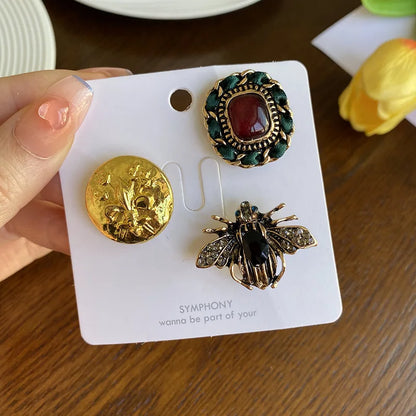 Set Broches Baroque Perles Vintage – Élégant Géométrique Unisexe