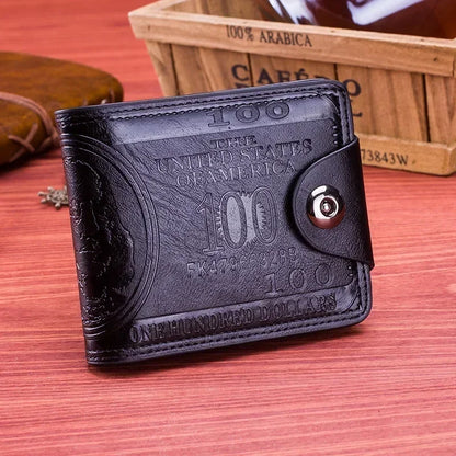 Portefeuille Homme Motif Dollar Cuir - Wallet Zipper Porte-Cartes Coin Pocket Noir