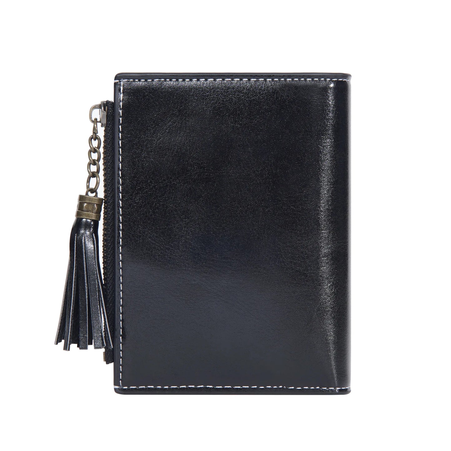 Portefeuille Femme Cuir Ciré Glands - Porte-Monnaie Tri-Fold Multi-Fentes Fermeture Éclair